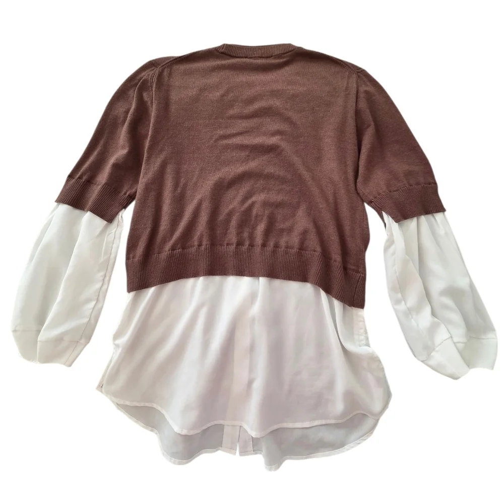 TRUTH Brown Sweater with White Layered Sleeves - Picture 7 of 8